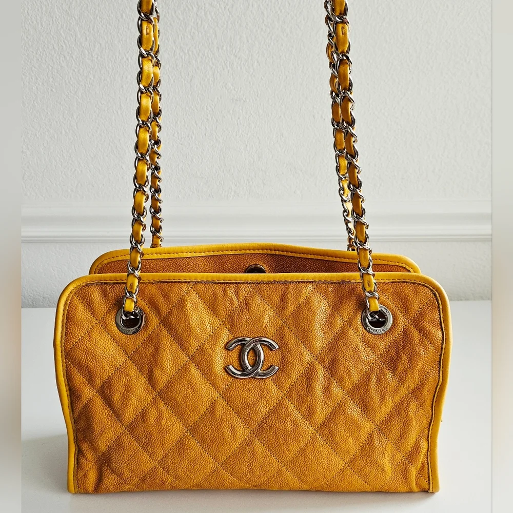 Chanel French Riviera Yellow Crinkled Caviar Shoulder Bag